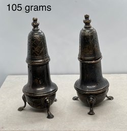 Antique Sterling Silver 105 Grams Salt And Pepper Shakers Not Weighted