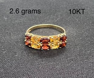 10 KT Solid Gold Ring With Gemstones, 2.6 Grams Size 10.5