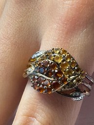 Sterling Silver .925 With Gold Plate Ladies Ring With Citrine