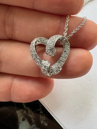 .925 Sterling Silver Necklace With Heart Charm Pendant .925 Estate Jewelry Vintage Heart Charm 18