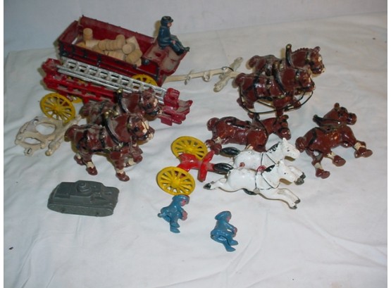 Cast Iron Toy Horse And Wagons