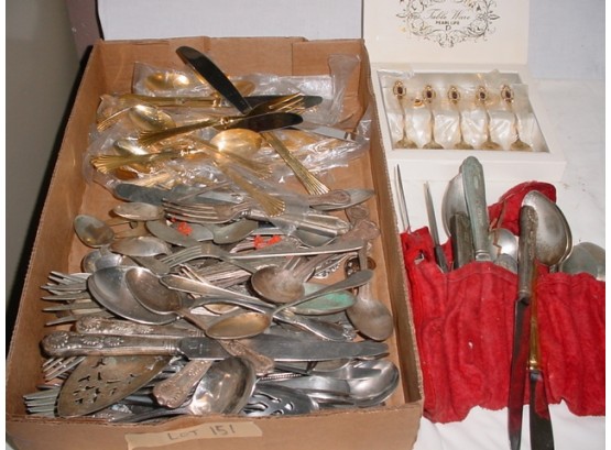 Lot Of Gold Plated & Stainless Flatware