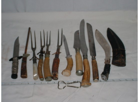 Assorted Bone And Antler Handled Carving Knives