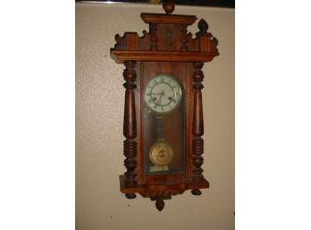 Antique Victorian Black Walnut Spring Driven Time And Strike Wall Clock