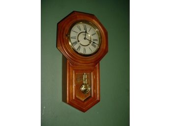 Vintage Oak Weight Driven School House Regulator Clock, Time & Strike
