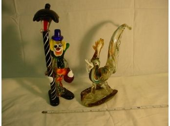 Hand Blown Glass Figurines, Drunk's Lampost Is Damaged; Bird Is Perfect.