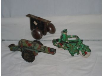 Cast Iron Toy Motorcycle And Connon