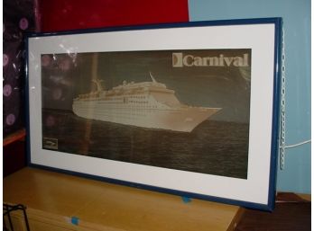 Framed Electric Carnival Cruise Ship Lighted Advertising Picture, 31'x29'