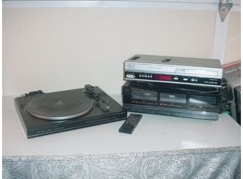 Fisher Turntable With Remote, Fisher Stereo Double Cassette Deck, Philips VCR&DVD Player  (201)