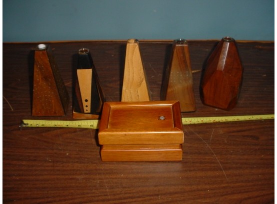 Slyde Pollen Sifter In Box, 5 Wood Pyramid Candleholders By Oliver, One Is Inlaid Wood  (201)
