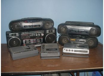 4 Boom Boxes - 2 Sanyo, Sony  3 Cassette Players And Recorders, Sony,  Eiki