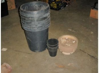 Eight 12 Gallon Plastic Pots, 3 Small Plastic Pots, 1 Clay Pot  (174)