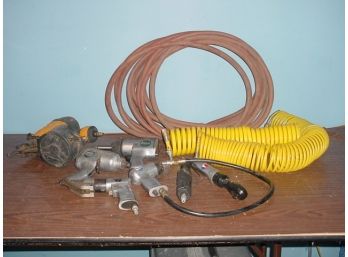 Assorted Pneumatic Tools, 2 Coiled Air Hoses, 40' Air Hose  (196)