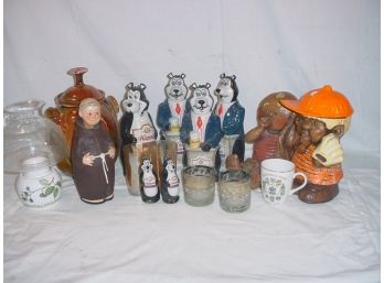 Cookie Jars, Monk Bottle, Glasses, 4 Hamm's Beer Figural Bottles, Salt & Pepper, Glasses And More  (114)