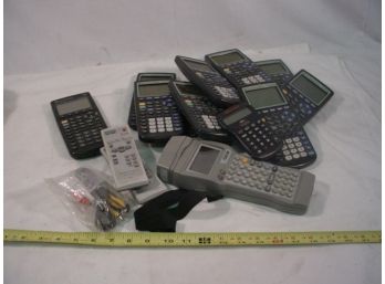 11 Texas Instruments TI-83 Plus & One TI-86 Calculators, 2 Remotes, Percon Scanner  (129)