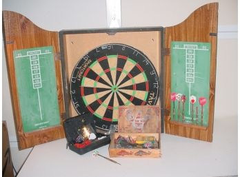 Dart Board In Cupboard With Extra Darts And Accessories   (11)