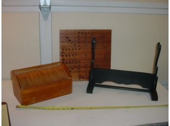 Chinese Checker Board, Gun Rack, Wood Rack W/Drawer  (248)