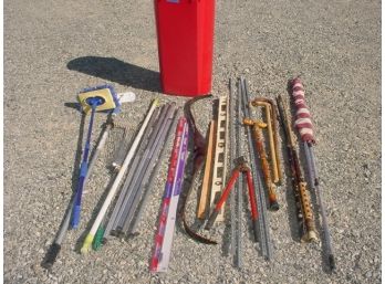Totem Cane, 2 Canes, 2 Pool Cues, 4' Hot Rod Antenna, Bow & More (19)