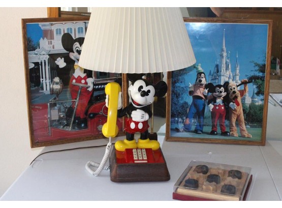 Mickey Mouse Phone/Lamp, Mickey Framed Prints, Tic-Tac-Toe Game  (96)