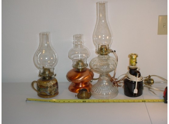 3 Oil Lamps, 1 Electric Light, Extra Parts  (165)