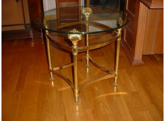 Round Metal And Glass End Table, 26'x 22'H  (107)