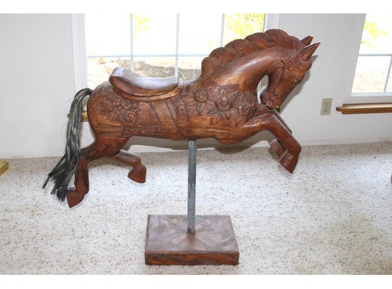 Carved Wooden Carousel Horse On Stand  (91)