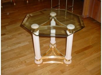 Octagonal Glass, Wood & Metal End Table, 27'x 27' 21'H  (111)