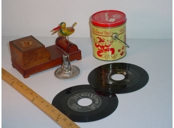 Box Lot: Wizard Of Oz Sand Pail, Elvis 45 Rpm Record, Bird Cigarette Dispenser, More (21)