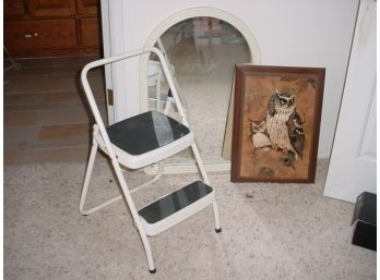 Cosco Folding Step Stool, Tin Framed Mirror, Owl Print, 21'x 15'  (190)