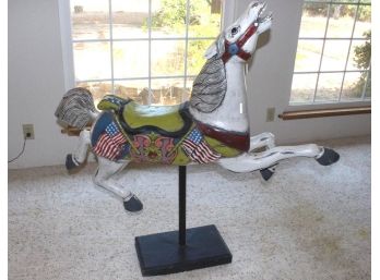 Vintage Wooden Carved Carousel Horse On Stand, 48'H   (72)