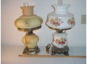 2 Hand Painted Glass Electric Banquet Lamps   (23)