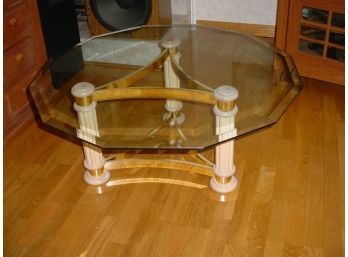 12 Sided Glass, Wood And Metal Coffee Table, 38'x 38'x 16'H  (113)