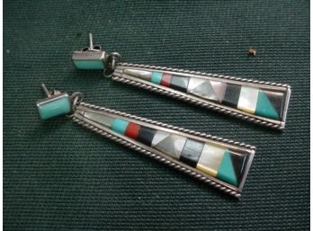 Zuni Inlaid And Sterling Earrings (1150)