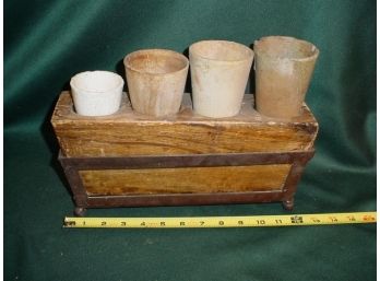 4 Porcelain Crucibles In Wood Block In Iron Stand  (1165)