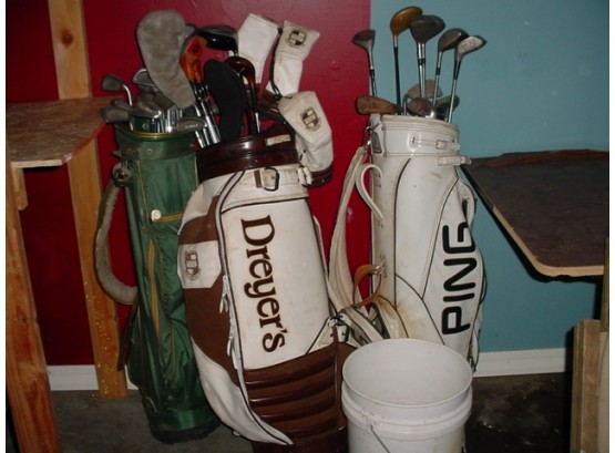 3 Golf Bags With Clubs And Balls  (41)