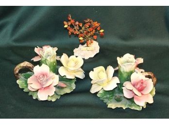 Porcelain Capodimonti, Itlay, Pair Of Candle Holders, 4'H  (100)