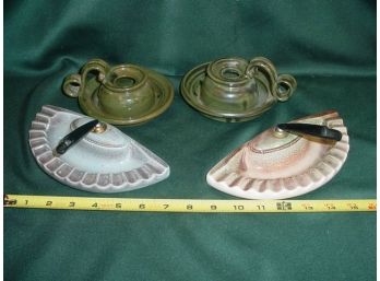 Pair Of Glazes Ceramic Candle Holders, And Pen/Ashtr  (20)