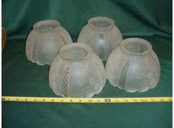Set Of 4 Matching Frosted, Embossed Gas Light Shades, 3 3/4' Collar  (21)