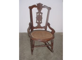 Victorian Carved Black Walnut Hip Rests Sewing Rocker With Caned Seat, Ca 1885  (13)