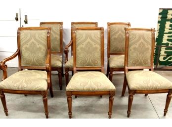 Set Of 6 Matching Carved And Upholstered Dining Chairs, 2 With Arms (102)