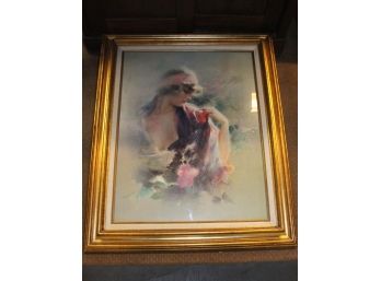 Framed Pastel, (Pink Lady) Signed Morrrau,  20'x 36'   (90)