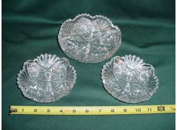 3 Clear Cut Glass Bowls  (71)