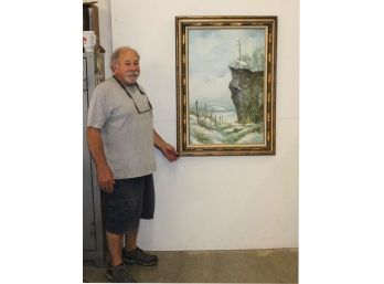 Framed Oil On Canvas (Lighthouse On Rock), 31'x 44'   (83)