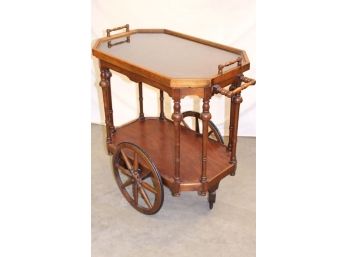 Black Walnut Tea Cart With Removable Octagon Framed  Glass ServingTray  (103)