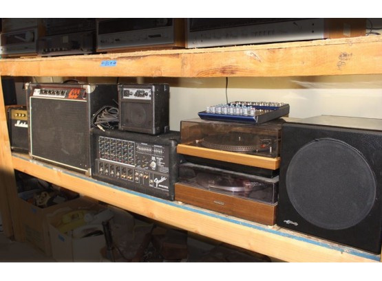 Shelf Of Electronics,Amplifiers, Mixers, Turntables, Subwoofer  (81)