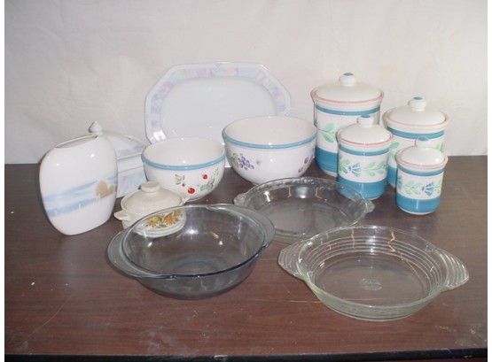Canister Set, 2 Nesting Bowls, Pie Plates, Vase  (234)