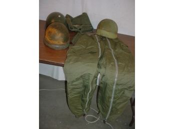 Army Air Force Pants (34), 3 Helmets, Field Mask (bag Only)       (39)