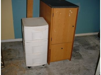 Wood Cupboard, Plastic Drawers  (128)