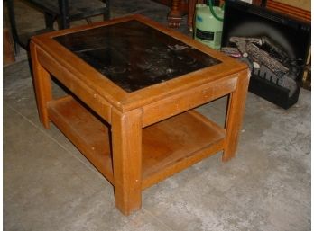 Oak End Table With Glass Top  (250)
