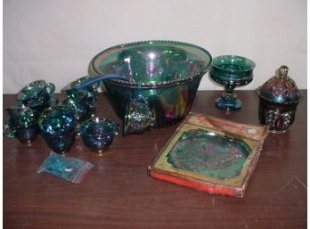 Carnival Glass Punch Bowl & Cups, More  (147)